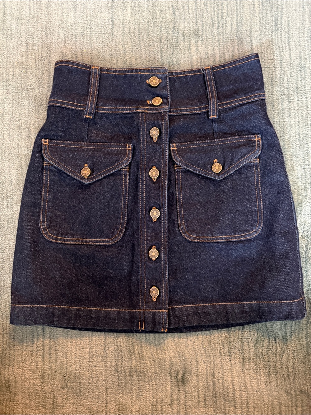 Sezane Dark Blue Denim Button-Front Mini Skirt
